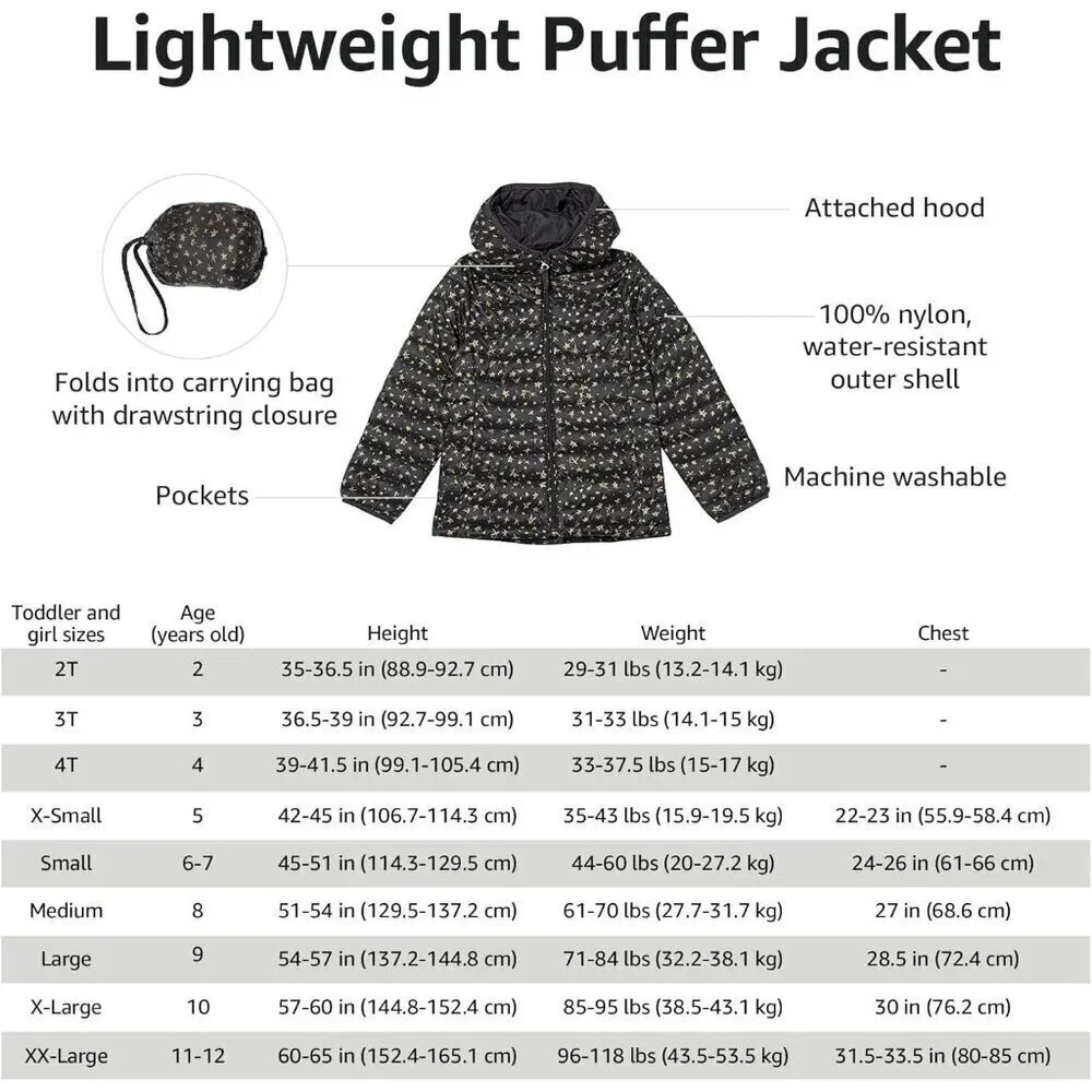 🆕Girls Pink Ombre Lightweight Water Resistant Hooded Puffer Jacket Winter Coat
